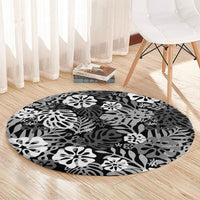 Black Aloha Hawaiian Round Carpet Monstera Hibiscus Tropical Pattern LT19 - Polynesian Pride
