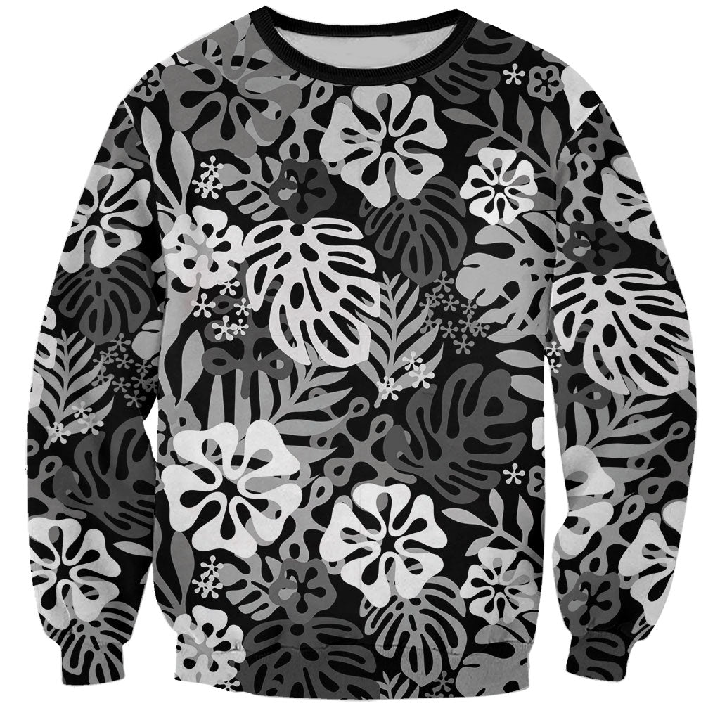 Black Aloha Hawaiian Sweatshirt Monstera Hibiscus Tropical Pattern LT19 Unisex Black - Polynesian Pride
