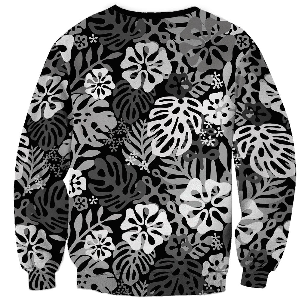 Black Aloha Hawaiian Sweatshirt Monstera Hibiscus Tropical Pattern LT19 - Polynesian Pride