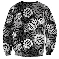Black Aloha Hawaiian Sweatshirt Monstera Hibiscus Tropical Pattern LT19 - Polynesian Pride
