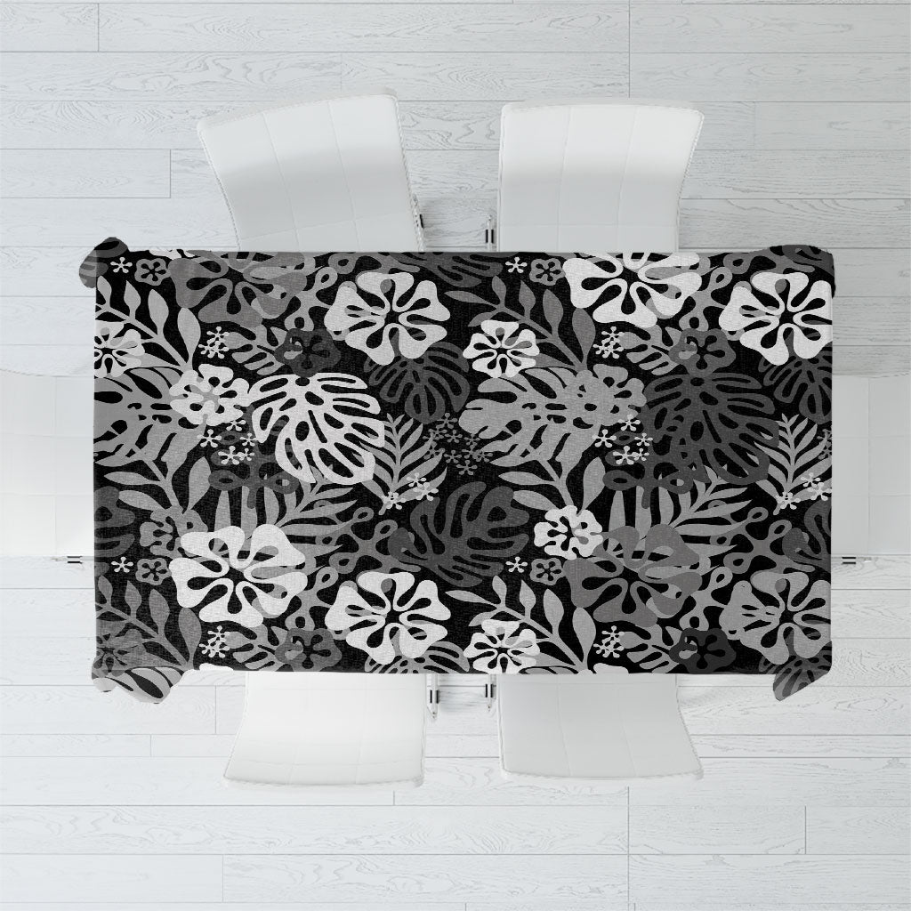 Black Aloha Hawaiian Tablecloth Monstera Hibiscus Tropical Pattern LT19 Black - Polynesian Pride