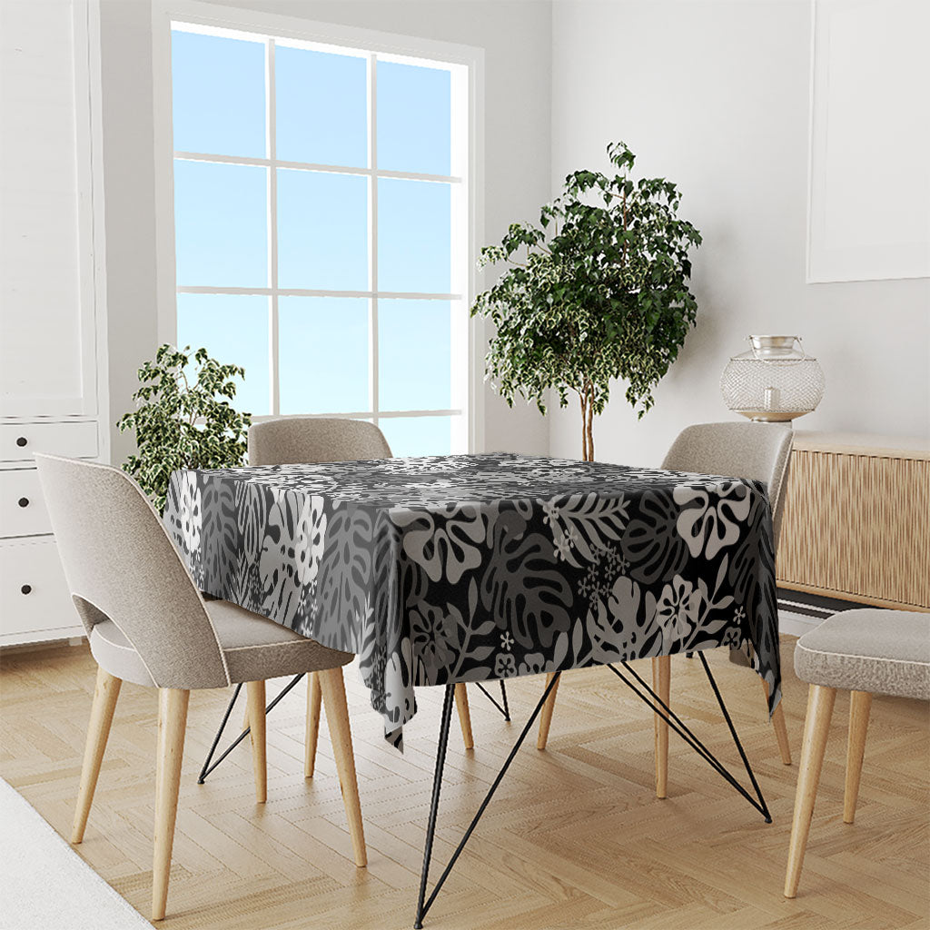 Black Aloha Hawaiian Tablecloth Monstera Hibiscus Tropical Pattern LT19 - Polynesian Pride