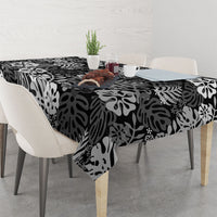 Black Aloha Hawaiian Tablecloth Monstera Hibiscus Tropical Pattern LT19 - Polynesian Pride