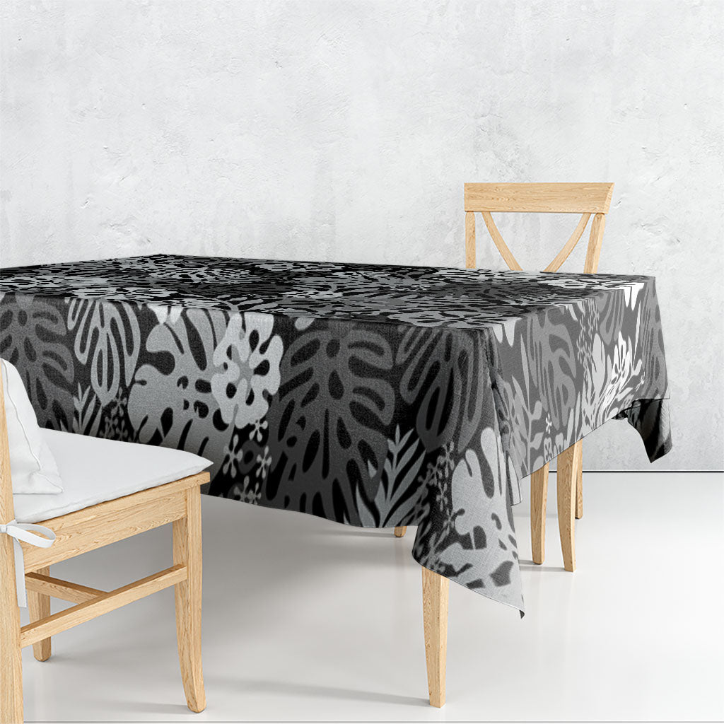 Black Aloha Hawaiian Tablecloth Monstera Hibiscus Tropical Pattern LT19 - Polynesian Pride