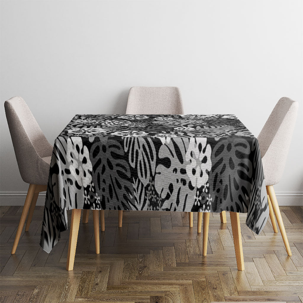 Black Aloha Hawaiian Tablecloth Monstera Hibiscus Tropical Pattern LT19 - Polynesian Pride
