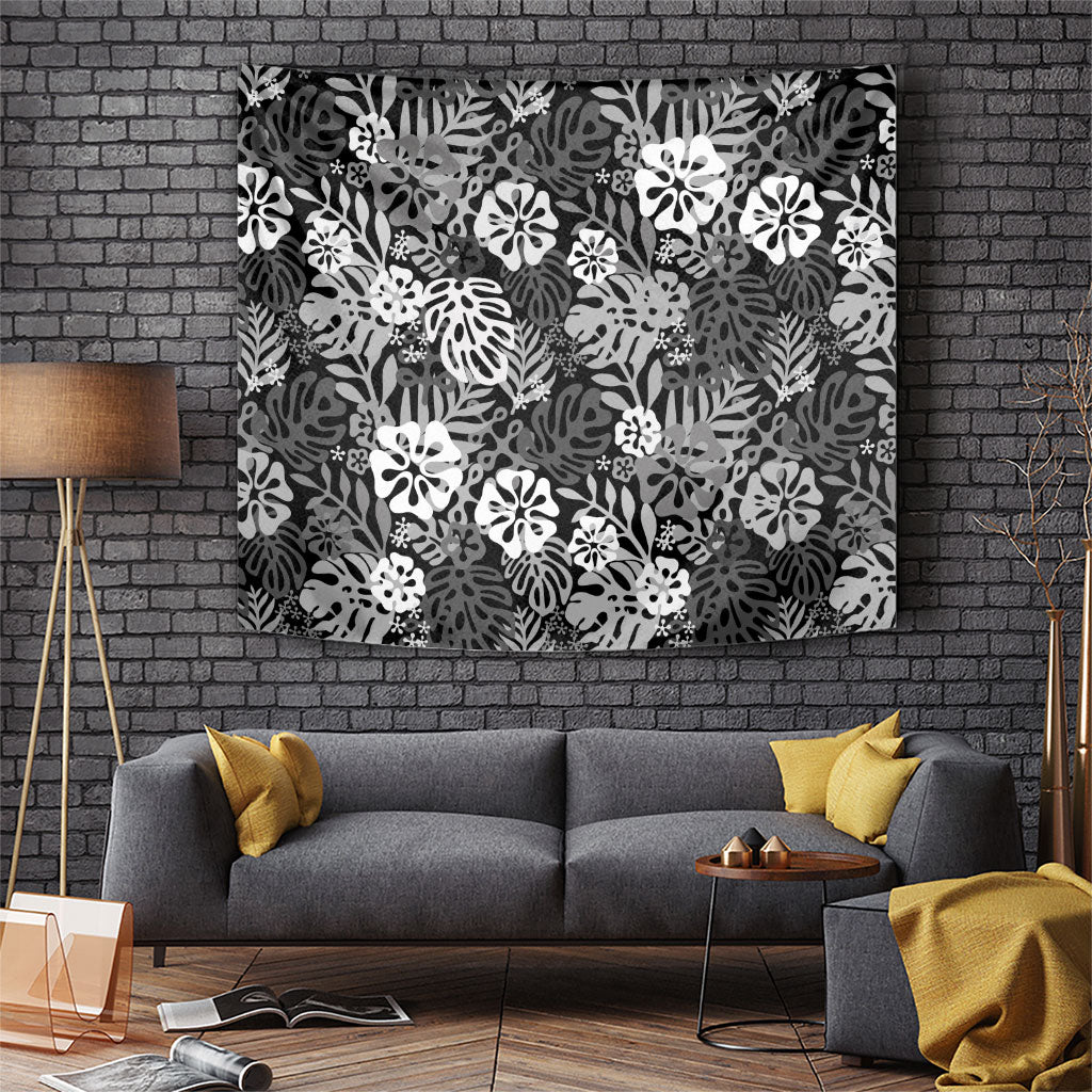 Black Aloha Hawaiian Tapestry Monstera Hibiscus Tropical Pattern LT19 Black - Polynesian Pride