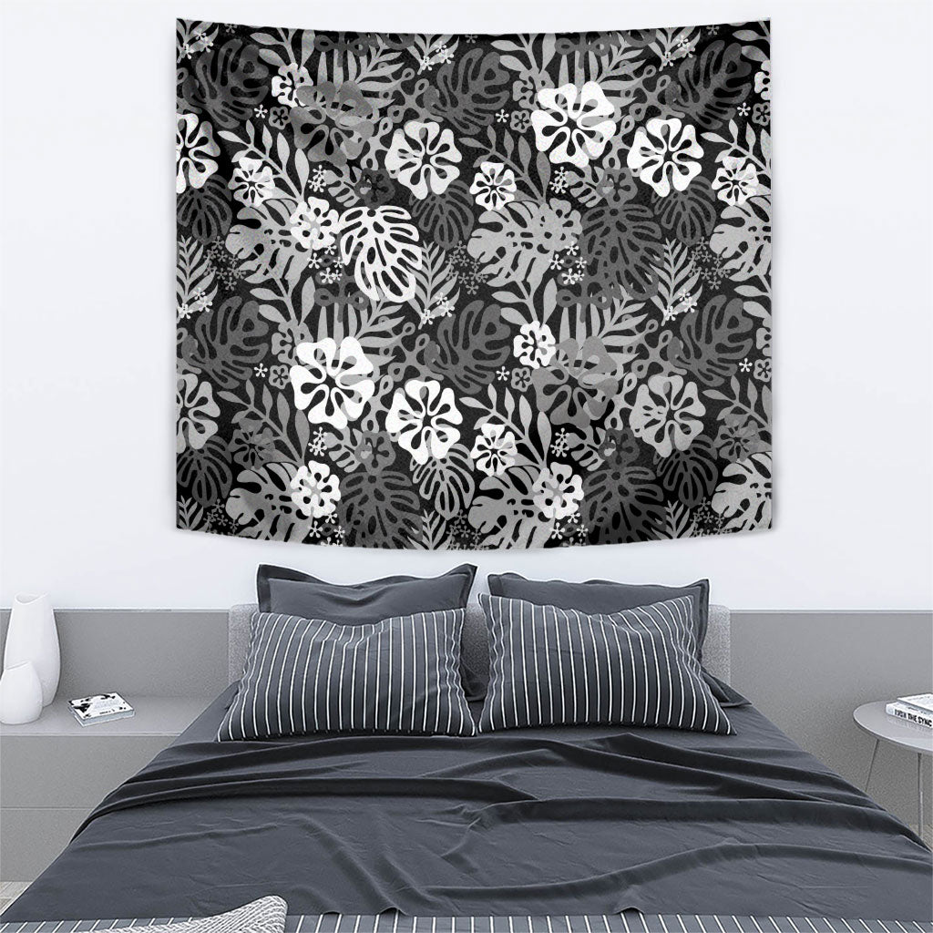 Black Aloha Hawaiian Tapestry Monstera Hibiscus Tropical Pattern LT19 - Polynesian Pride