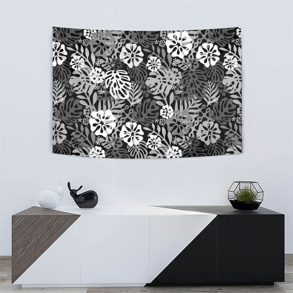 Black Aloha Hawaiian Tapestry Monstera Hibiscus Tropical Pattern LT19 - Polynesian Pride