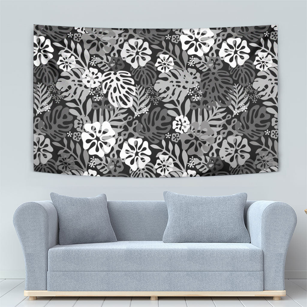Black Aloha Hawaiian Tapestry Monstera Hibiscus Tropical Pattern LT19 - Polynesian Pride