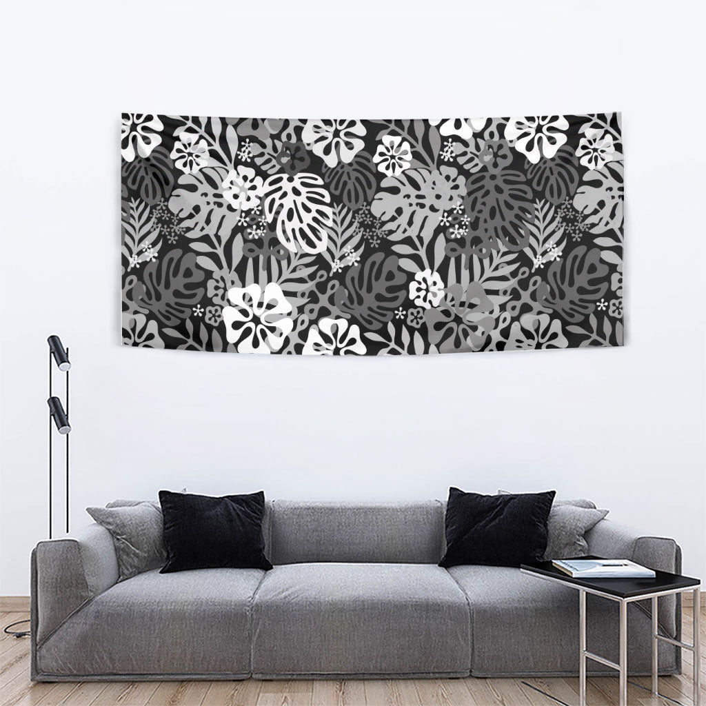 Black Aloha Hawaiian Tapestry Monstera Hibiscus Tropical Pattern LT19 - Polynesian Pride