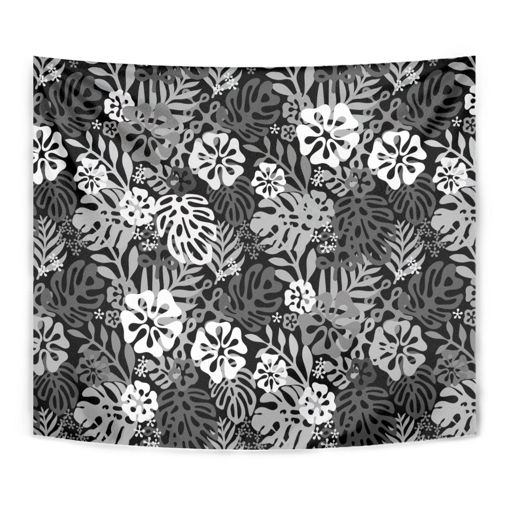 Black Aloha Hawaiian Tapestry Monstera Hibiscus Tropical Pattern LT19 - Polynesian Pride