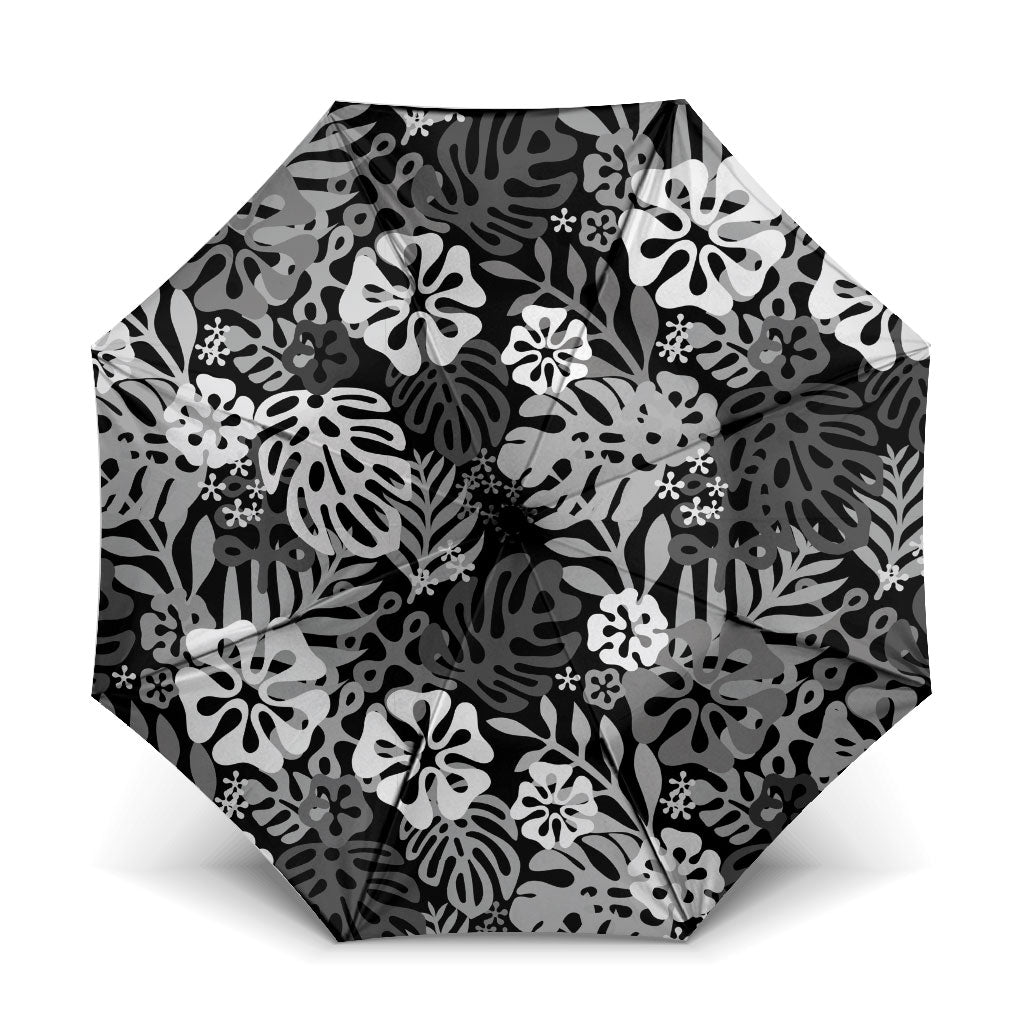 Black Aloha Hawaiian Umbrella Monstera Hibiscus Tropical Pattern LT19 One Size Folded 11.42 inch Opened Diameter 37.4 inch Black - Polynesian Pride
