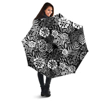 Black Aloha Hawaiian Umbrella Monstera Hibiscus Tropical Pattern LT19 - Polynesian Pride
