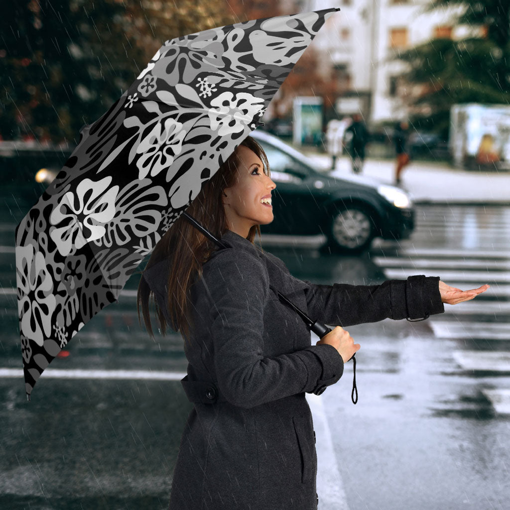 Black Aloha Hawaiian Umbrella Monstera Hibiscus Tropical Pattern LT19 - Polynesian Pride