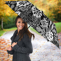 Black Aloha Hawaiian Umbrella Monstera Hibiscus Tropical Pattern LT19 - Polynesian Pride