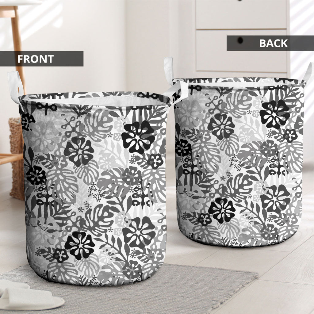 White Aloha Hawaiian Laundry Basket Monstera Hibiscus Tropical Pattern LT19 - Polynesian Pride
