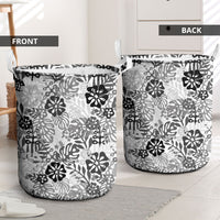 White Aloha Hawaiian Laundry Basket Monstera Hibiscus Tropical Pattern LT19 - Polynesian Pride