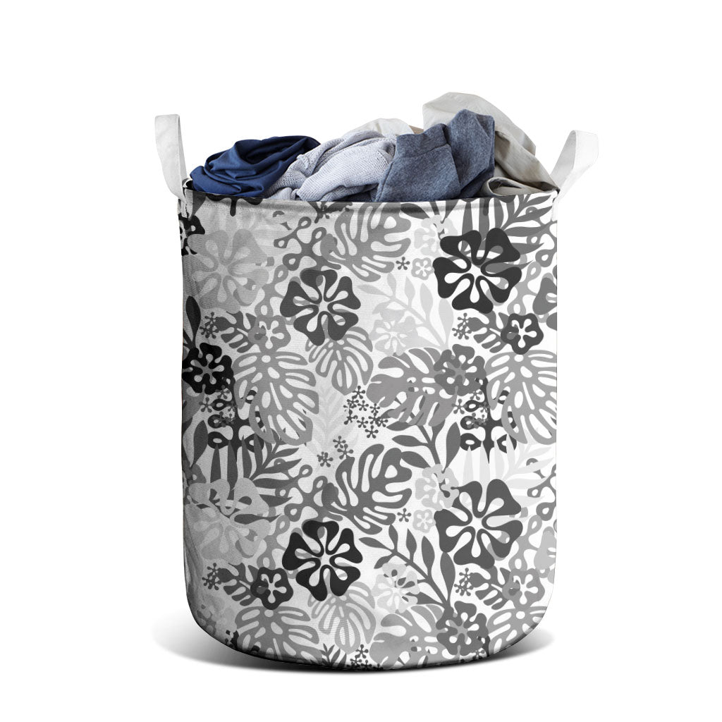 White Aloha Hawaiian Laundry Basket Monstera Hibiscus Tropical Pattern LT19 - Polynesian Pride