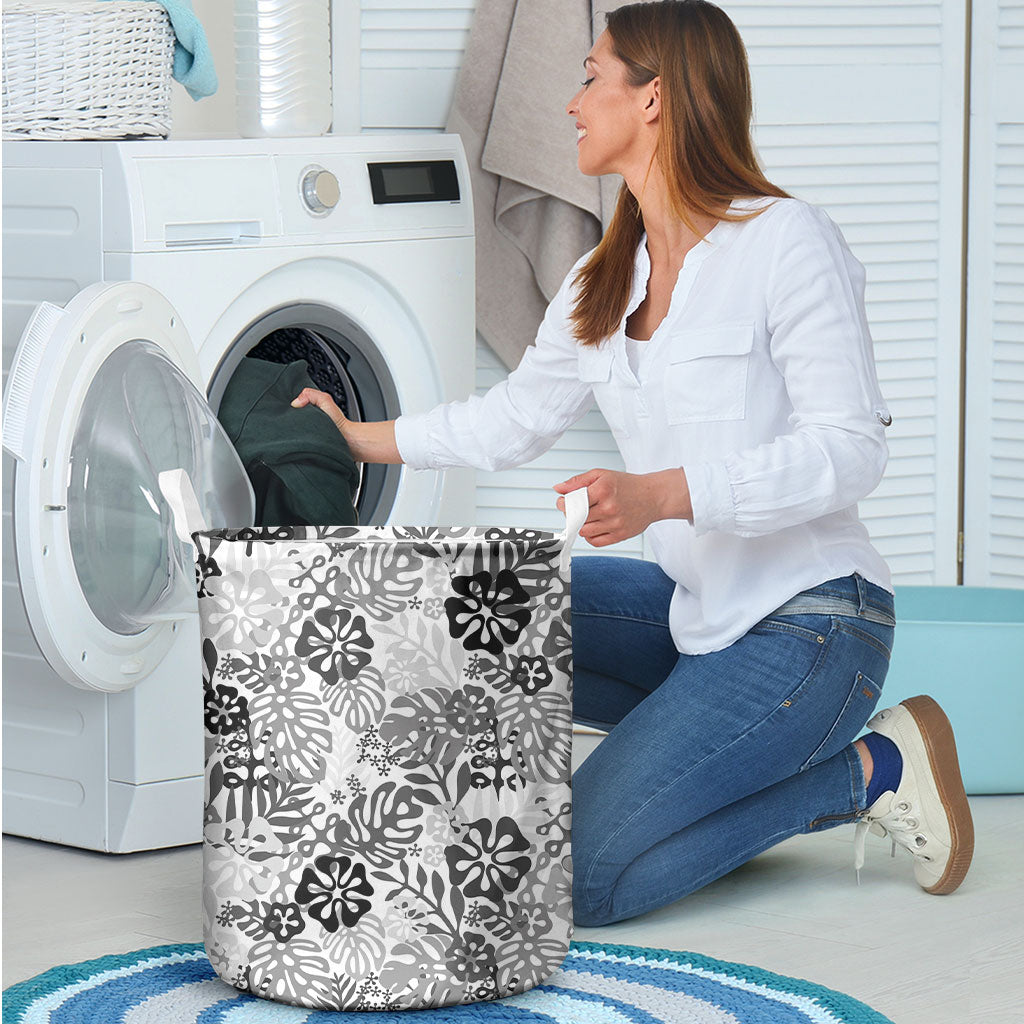 White Aloha Hawaiian Laundry Basket Monstera Hibiscus Tropical Pattern LT19 - Polynesian Pride