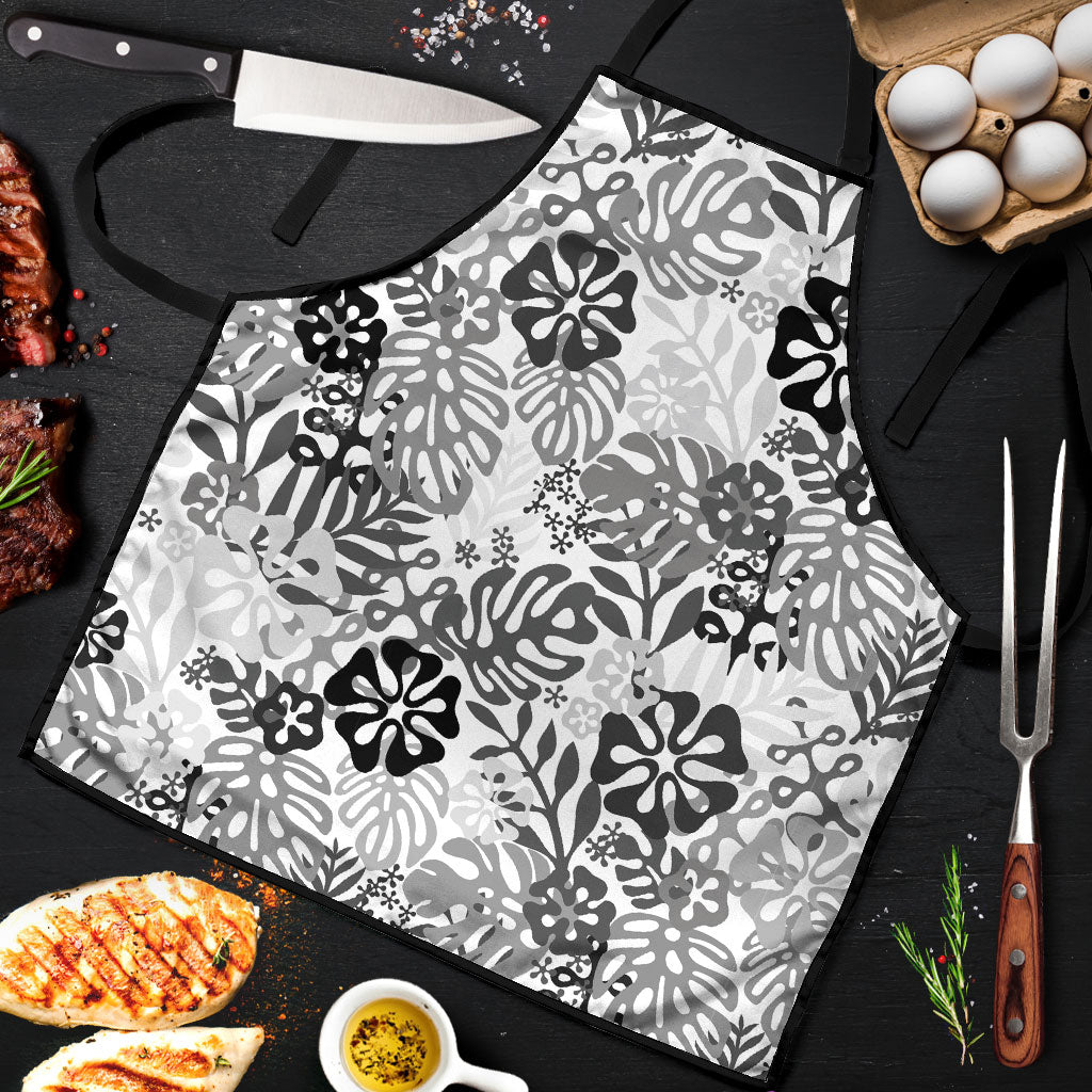 White Aloha Hawaiian Apron Monstera Hibiscus Tropical Pattern LT19 White - Polynesian Pride