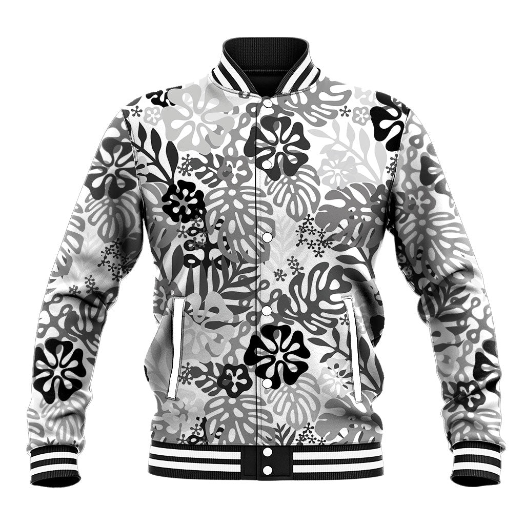 White Aloha Hawaiian Baseball Jacket Monstera Hibiscus Tropical Pattern LT19 Unisex White - Polynesian Pride
