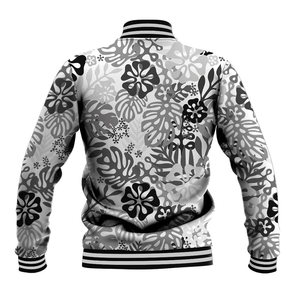 White Aloha Hawaiian Baseball Jacket Monstera Hibiscus Tropical Pattern LT19 - Polynesian Pride