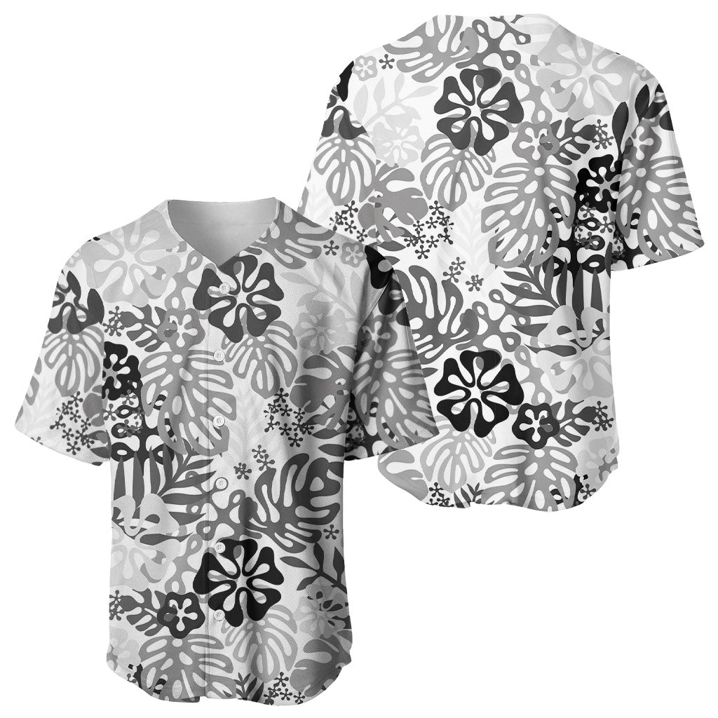 White Aloha Hawaiian Baseball Jersey Monstera Hibiscus Tropical Pattern LT19 - Polynesian Pride