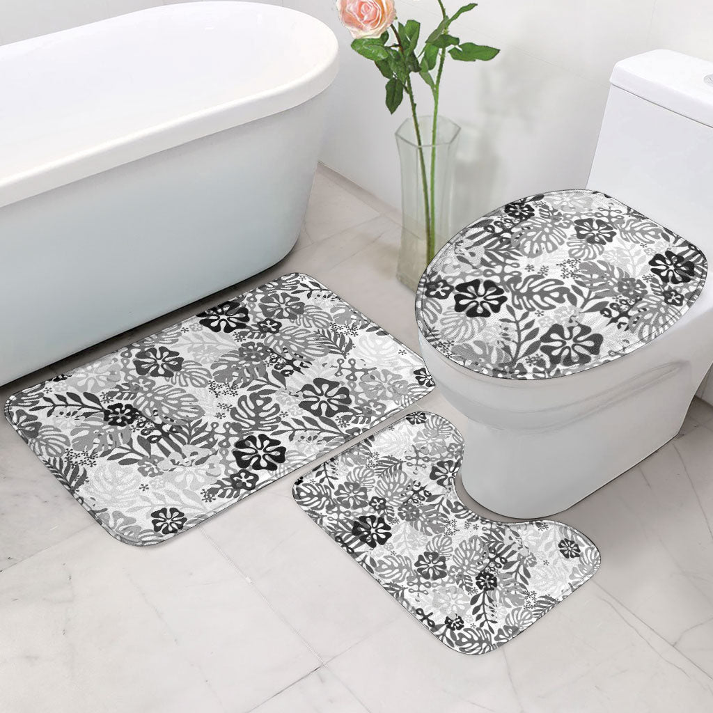 White Aloha Hawaiian Bathroom Set Monstera Hibiscus Tropical Pattern LT19 - Polynesian Pride