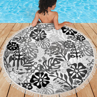 White Aloha Hawaiian Beach Blanket Monstera Hibiscus Tropical Pattern LT19 - Polynesian Pride