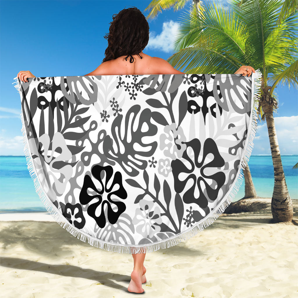 White Aloha Hawaiian Beach Blanket Monstera Hibiscus Tropical Pattern LT19 - Polynesian Pride