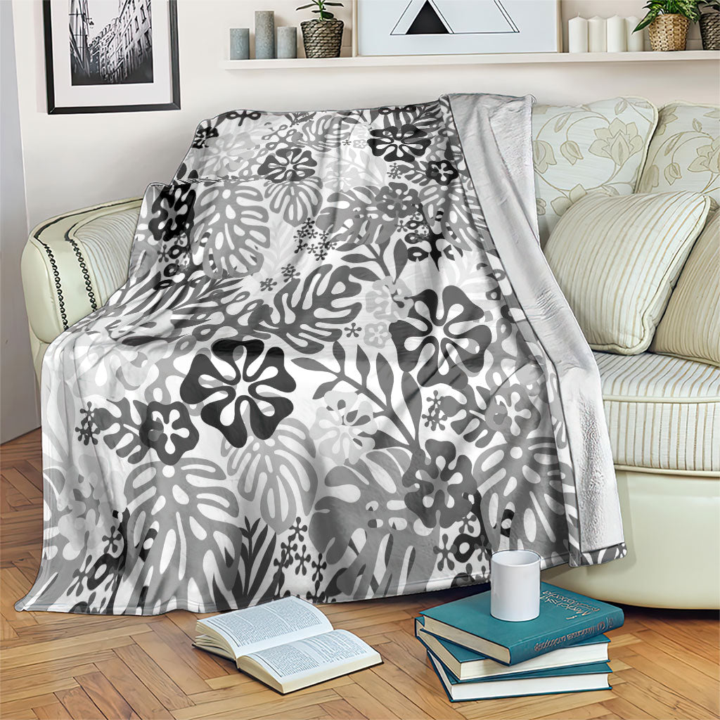 White Aloha Hawaiian Blanket Monstera Hibiscus Tropical Pattern LT19 White - Polynesian Pride