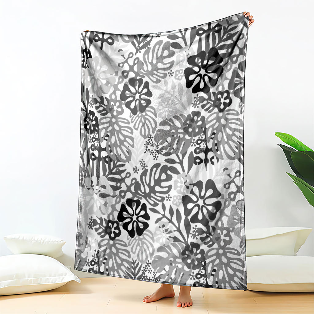 White Aloha Hawaiian Blanket Monstera Hibiscus Tropical Pattern LT19 - Polynesian Pride