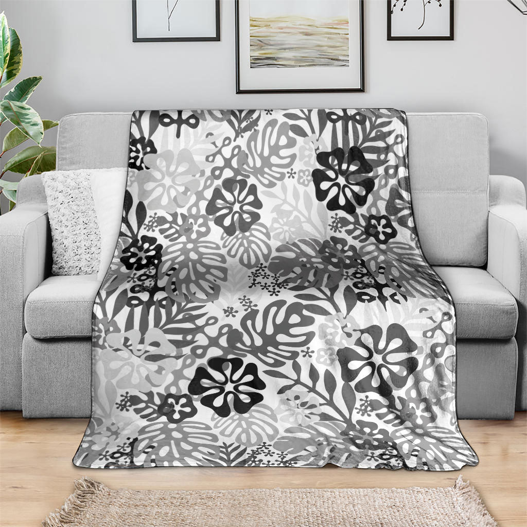 White Aloha Hawaiian Blanket Monstera Hibiscus Tropical Pattern LT19 - Polynesian Pride