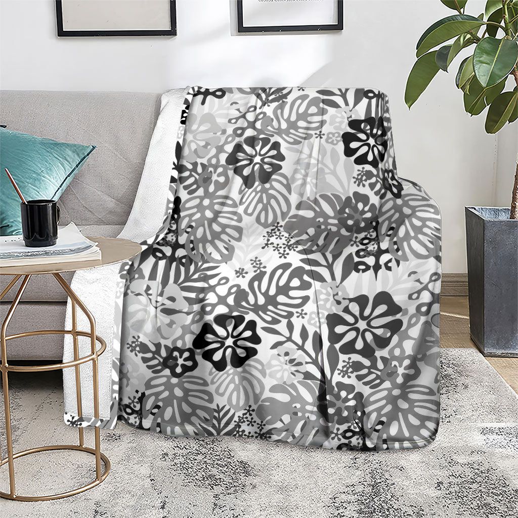 White Aloha Hawaiian Blanket Monstera Hibiscus Tropical Pattern LT19 - Polynesian Pride