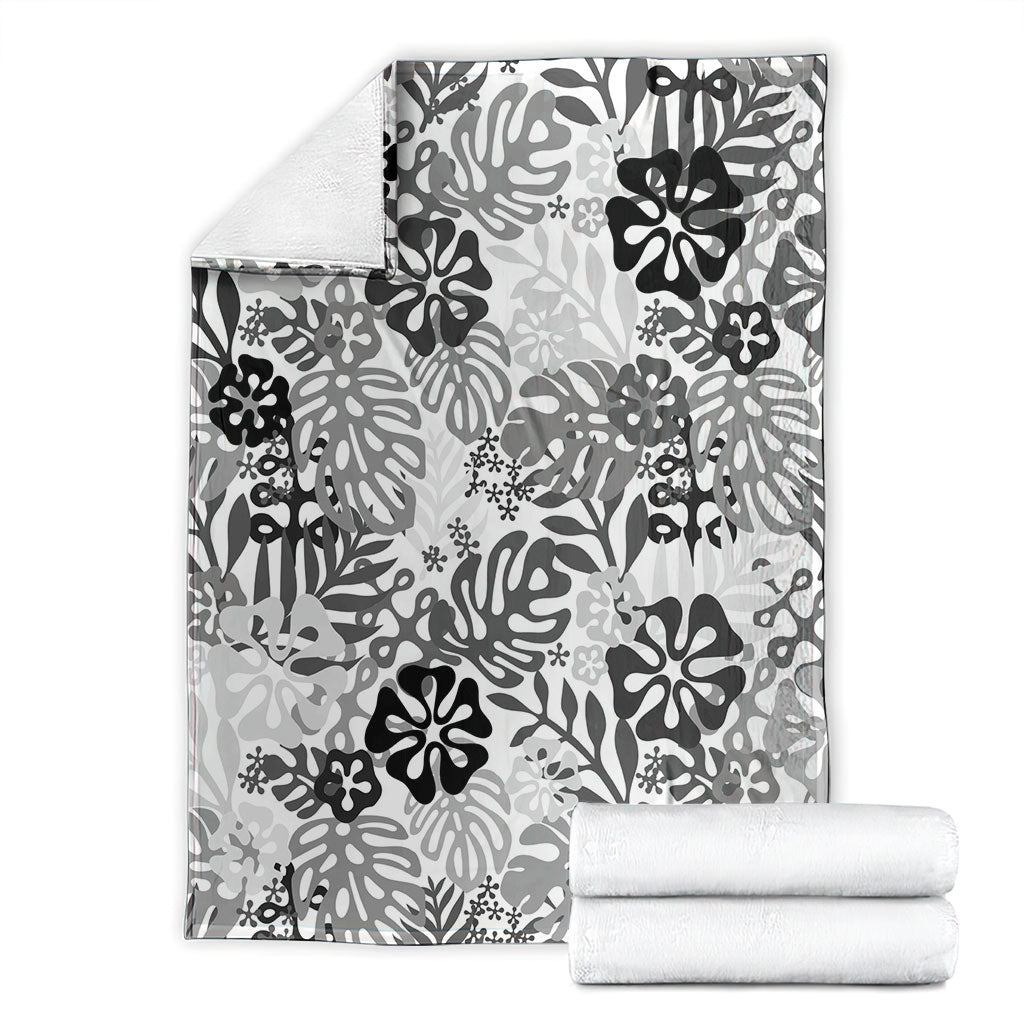 White Aloha Hawaiian Blanket Monstera Hibiscus Tropical Pattern LT19 - Polynesian Pride