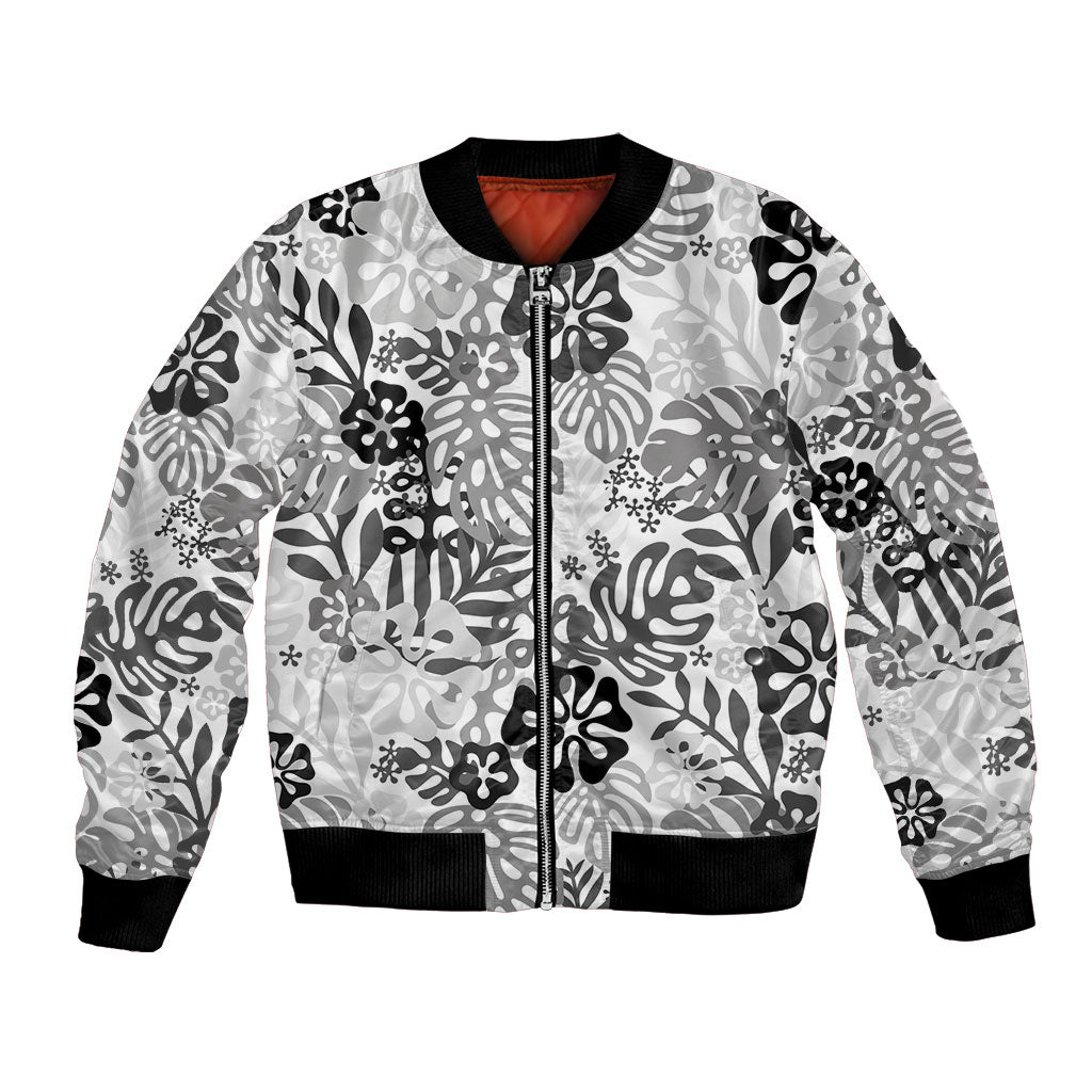 White Aloha Hawaiian Bomber Jacket Monstera Hibiscus Tropical Pattern LT19 Unisex White - Polynesian Pride