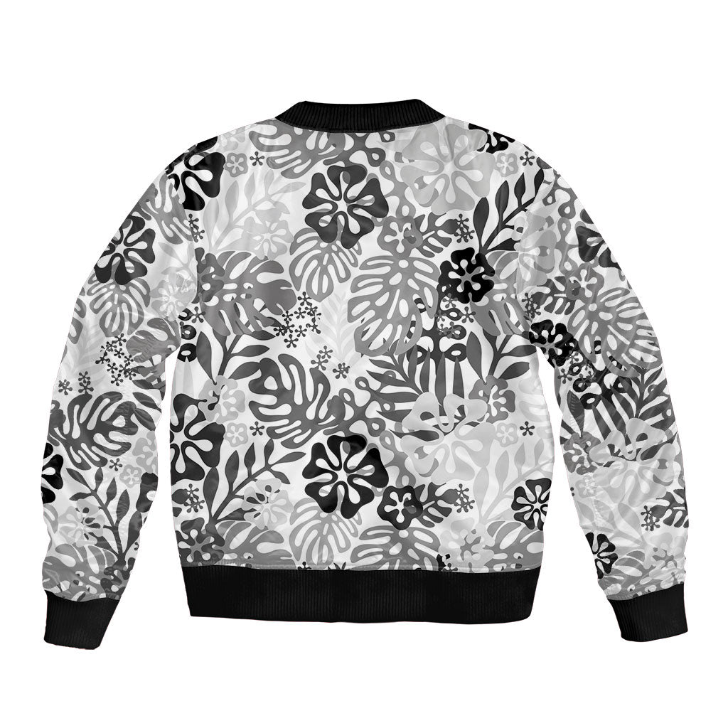White Aloha Hawaiian Bomber Jacket Monstera Hibiscus Tropical Pattern LT19 - Polynesian Pride