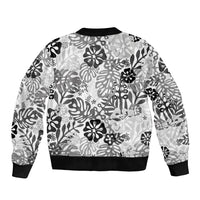 White Aloha Hawaiian Bomber Jacket Monstera Hibiscus Tropical Pattern LT19 - Polynesian Pride