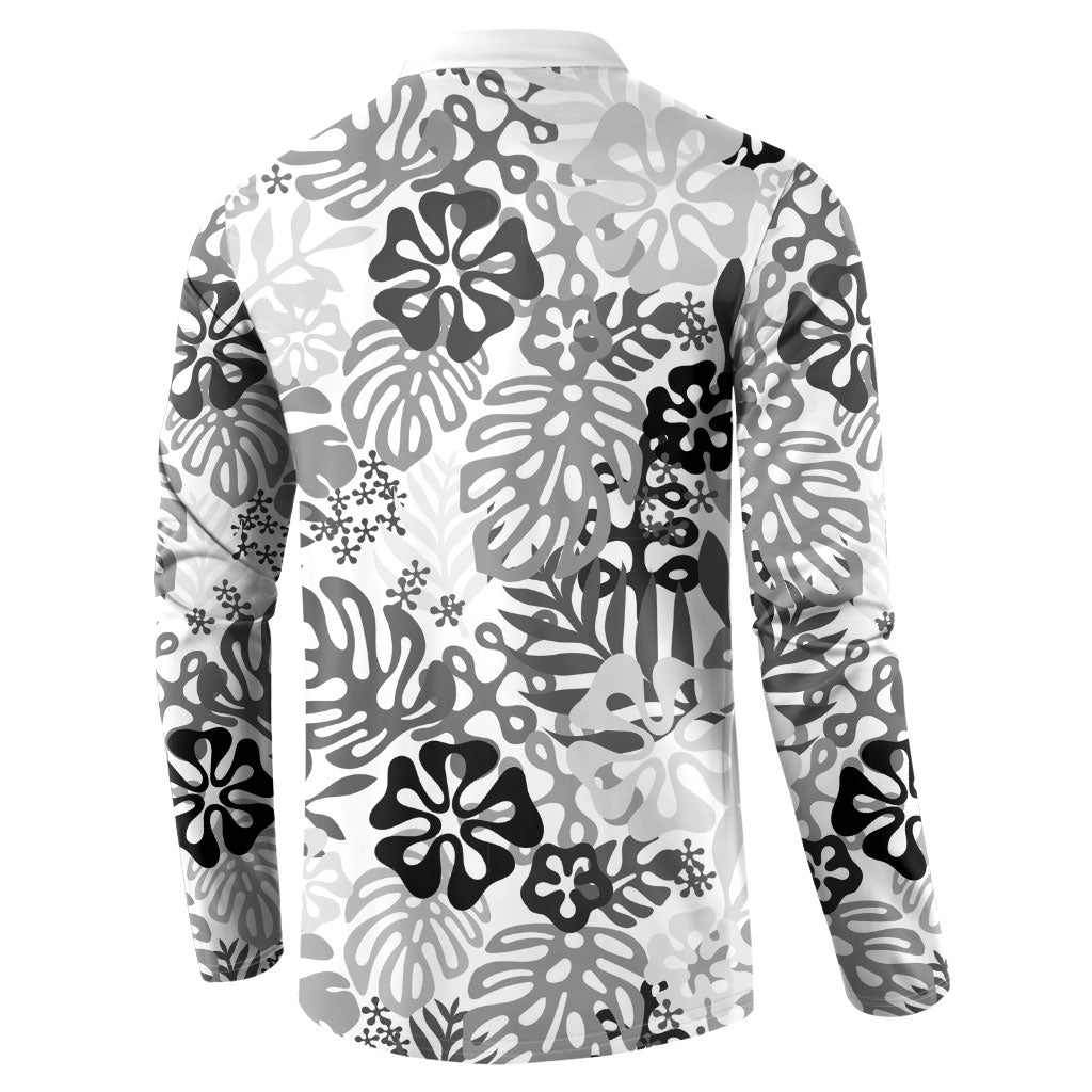 White Aloha Hawaiian Button Sweatshirt Monstera Hibiscus Tropical Pattern LT19 - Polynesian Pride