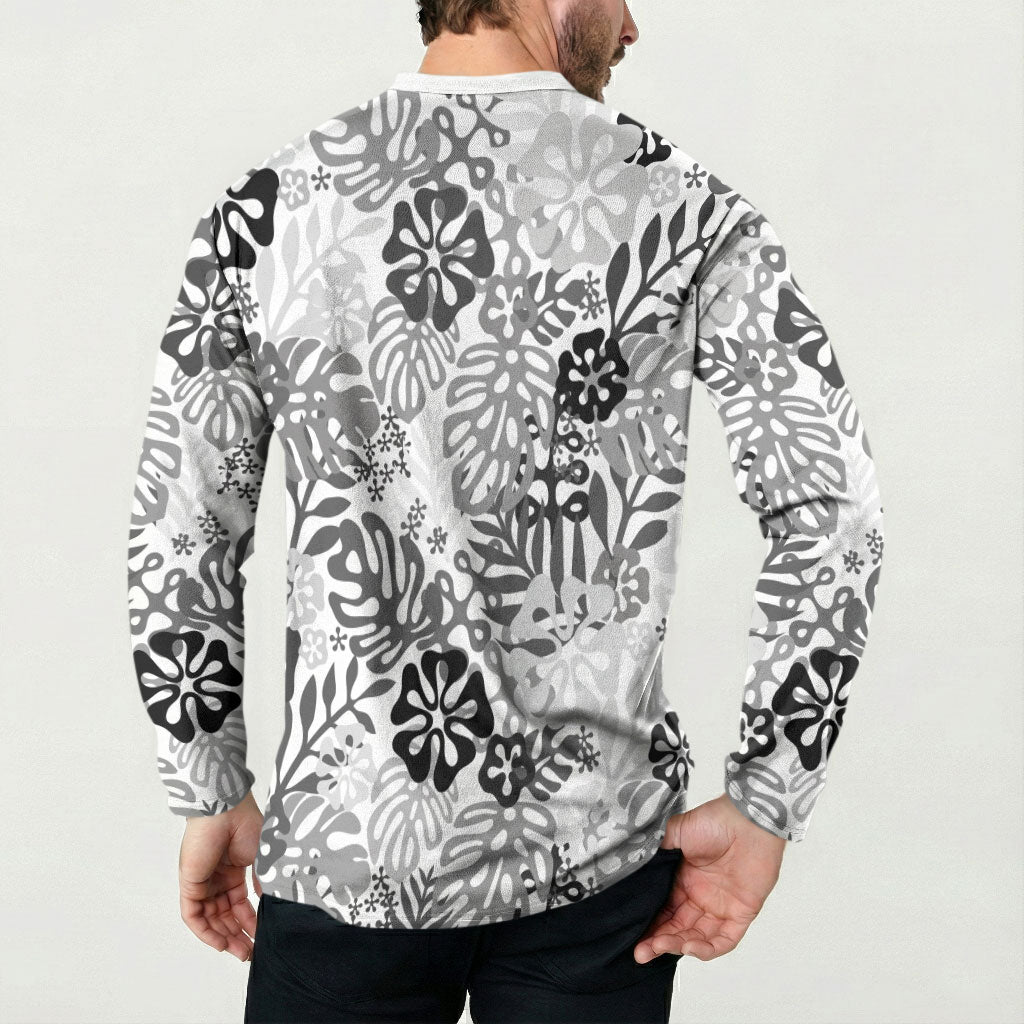 White Aloha Hawaiian Button Sweatshirt Monstera Hibiscus Tropical Pattern LT19 - Polynesian Pride