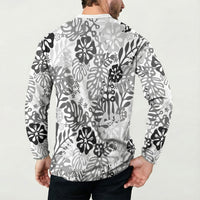 White Aloha Hawaiian Button Sweatshirt Monstera Hibiscus Tropical Pattern LT19 - Polynesian Pride