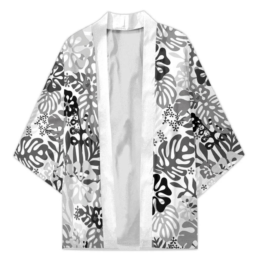 White Aloha Hawaiian Kimono Monstera Hibiscus Tropical Pattern LT19 Unisex White - Polynesian Pride
