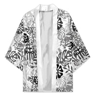 White Aloha Hawaiian Kimono Monstera Hibiscus Tropical Pattern LT19 Unisex White - Polynesian Pride
