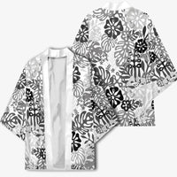 White Aloha Hawaiian Kimono Monstera Hibiscus Tropical Pattern LT19 - Polynesian Pride