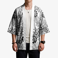 White Aloha Hawaiian Kimono Monstera Hibiscus Tropical Pattern LT19 - Polynesian Pride