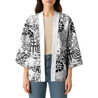 White Aloha Hawaiian Kimono Monstera Hibiscus Tropical Pattern LT19 - Polynesian Pride