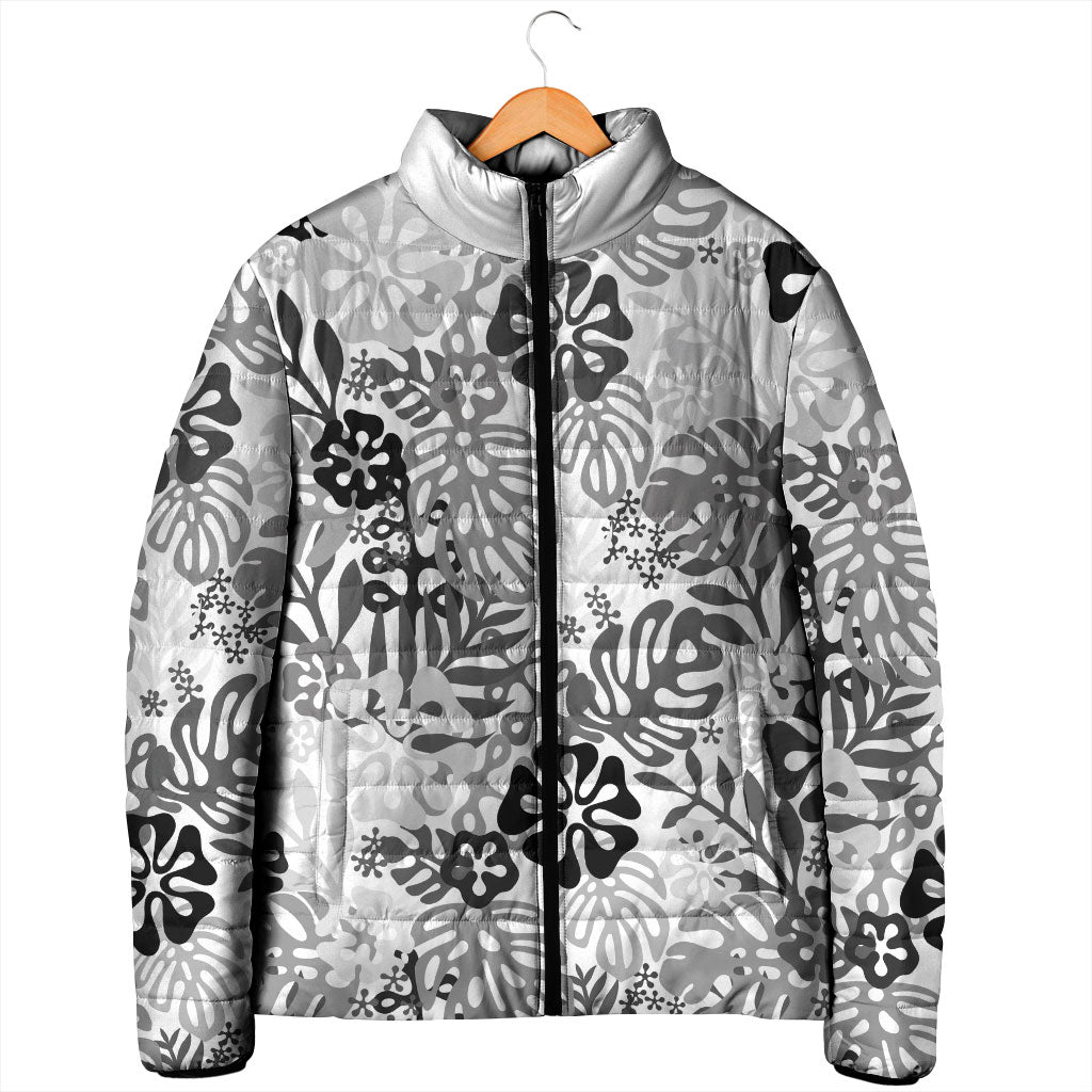 White Aloha Hawaiian Padded Jacket Monstera Hibiscus Tropical Pattern LT19 - Polynesian Pride