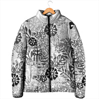 White Aloha Hawaiian Padded Jacket Monstera Hibiscus Tropical Pattern LT19 - Polynesian Pride