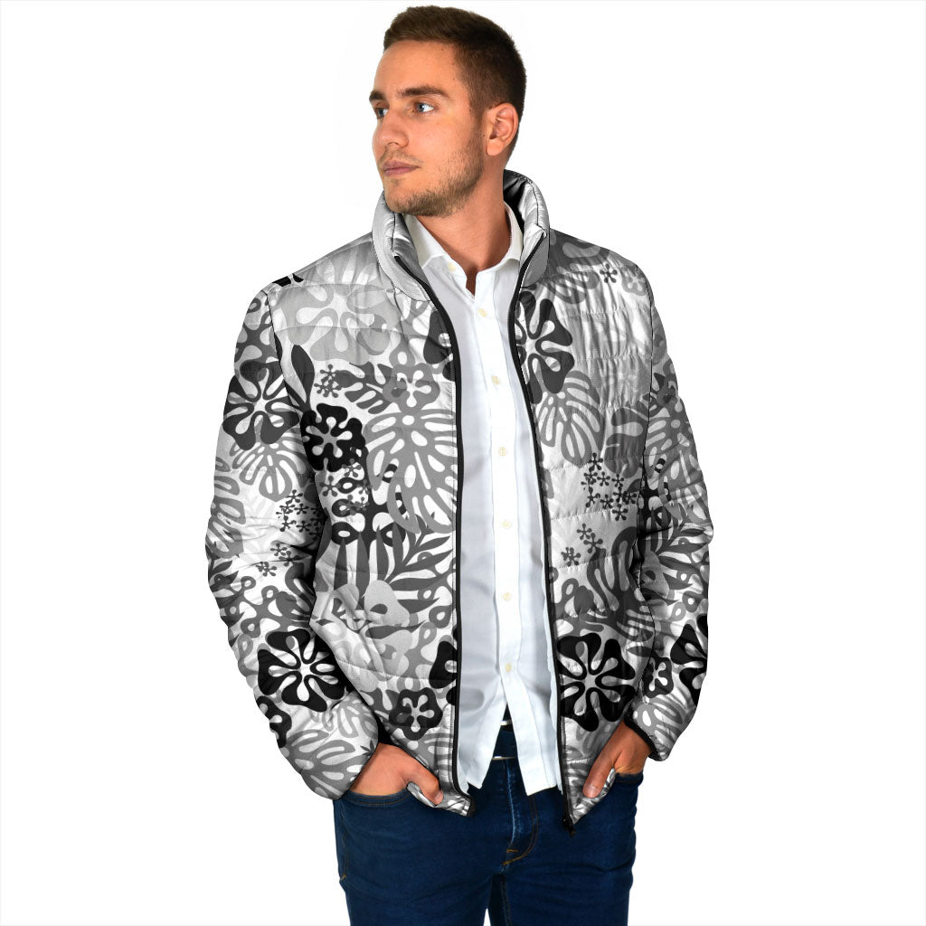 White Aloha Hawaiian Padded Jacket Monstera Hibiscus Tropical Pattern LT19 - Polynesian Pride