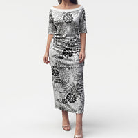 White Aloha Hawaiian Puletasi Monstera Hibiscus Tropical Pattern LT19 Long Dress White - Polynesian Pride